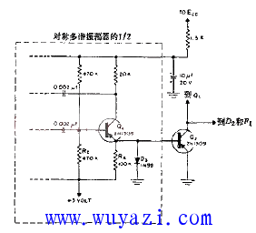 多諧震蕩器和Q2的耦合電路