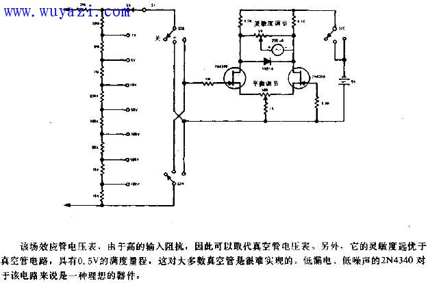 場效應晶體管電壓表電路圖