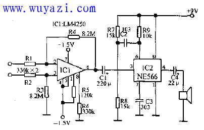 NE566等元件構成的心電圖測試電路