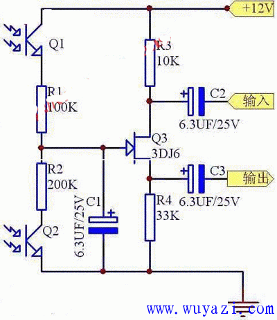 光控電子電位器電路圖