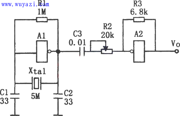 反相器應用於正弦波發生器的電路圖及原理
