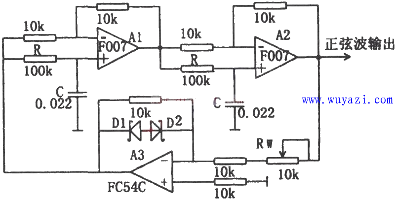 有源相移振蕩器(F007)電路