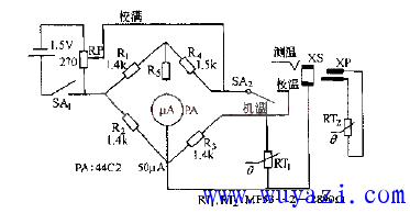 MF53--型熱敏電阻器測濕電路原理圖