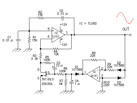 TL082組成的正弦波發生器電路圖