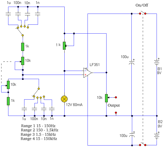 LF351 構成的正弦波發生器電路