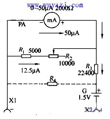 用微安表頭製作的電阻表原理電路圖
