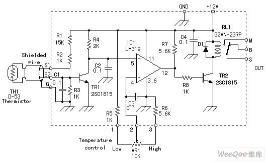 NTC熱敏電阻溫度控制器電路圖