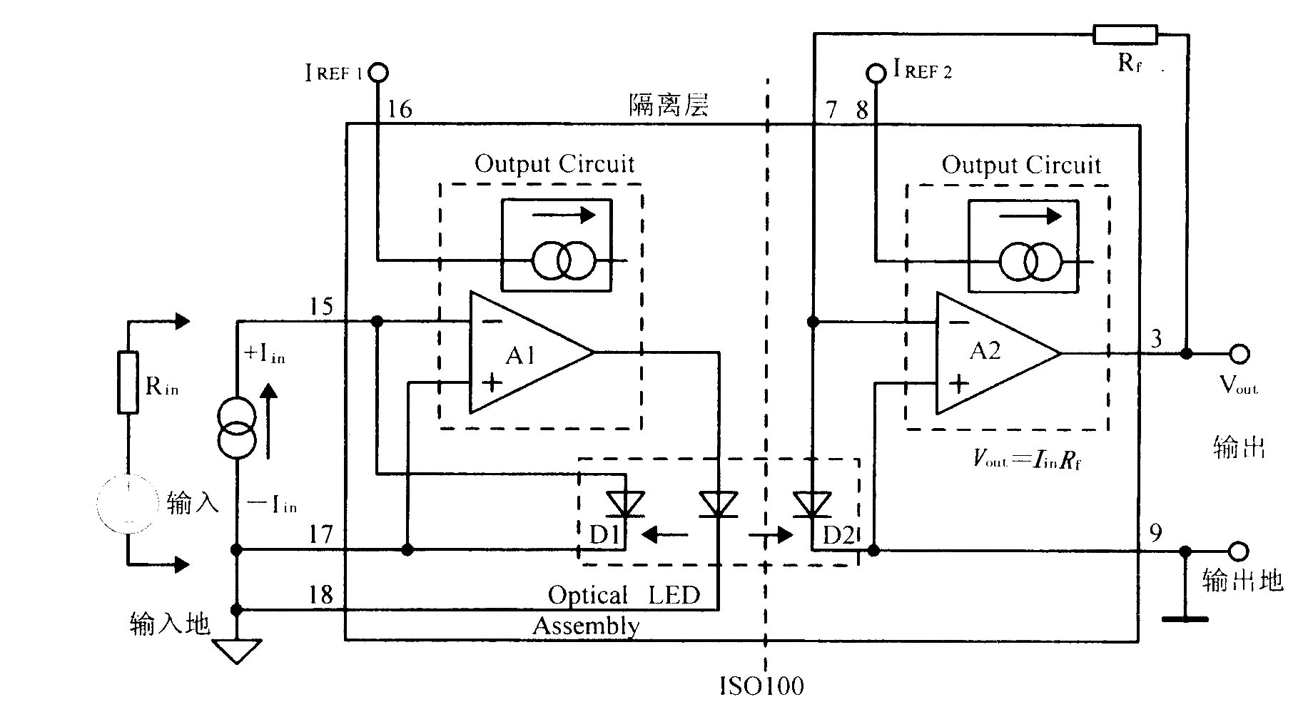 光電耦合線性隔離放大器IS0100接線電路