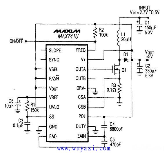 輸入為+3~+5V 1A時電壓為5V電源電路