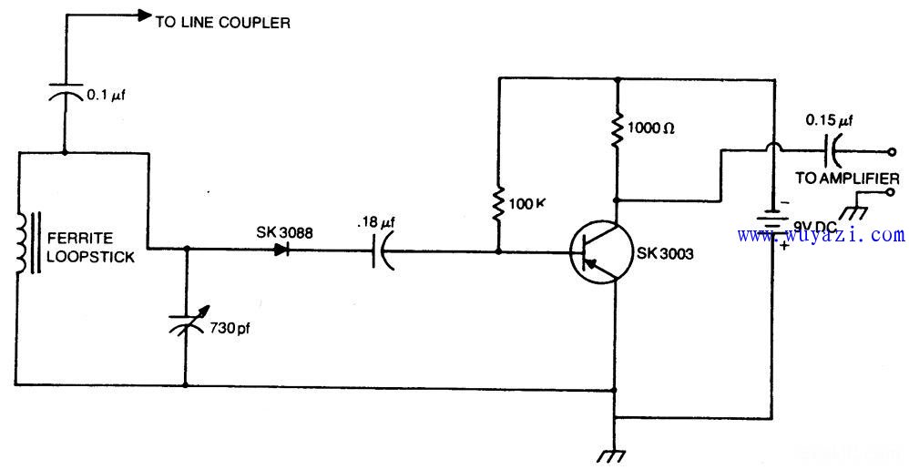 單晶體管載波電流接收器至線路耦合器