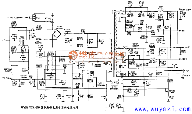 WYSE VGA-670型多頻彩色顯示器的電源電路及工作原理
