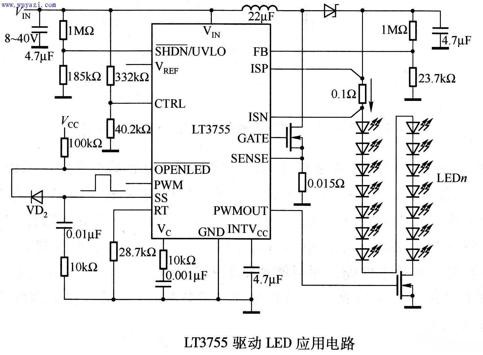 LT3755驅動LED應用電路圖
