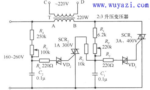 雙向可控硅構成的交流穩壓器電路圖