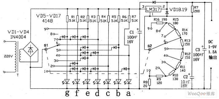 1-9V穩壓電源數字顯示電路圖