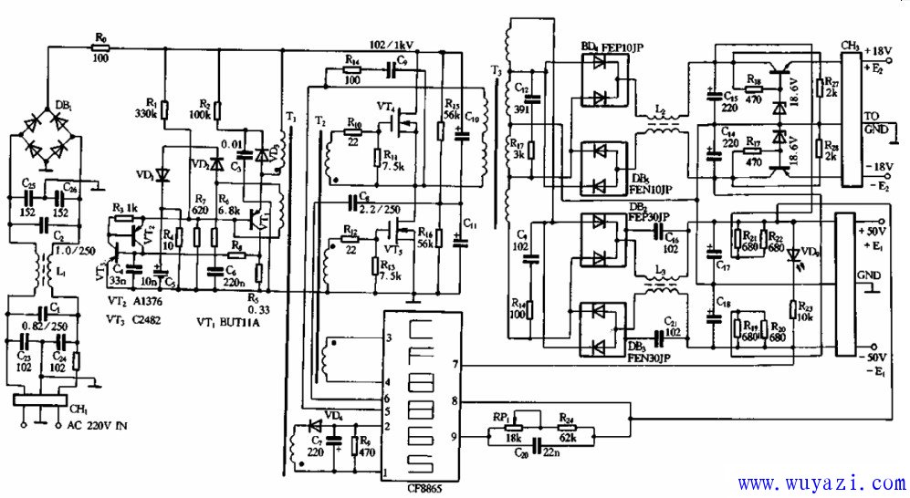 採用CF8865專用模塊的開關電源電路圖