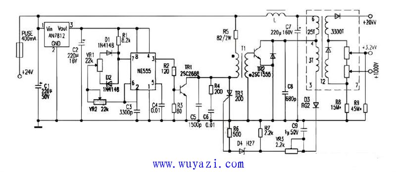 24V供電純平顯示器高壓電源電路圖