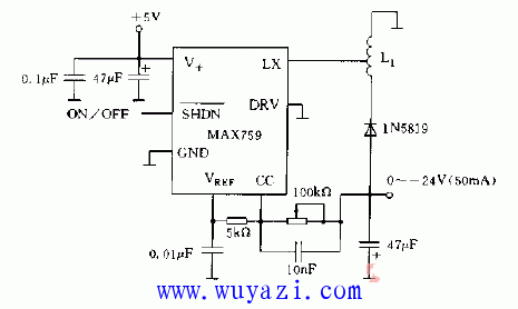 MAX759構成LCD的-24V供電電源電路圖