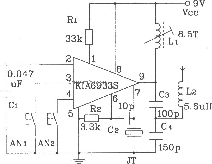 由KIA6933S/6957P構成四動作射頻遙控發射電路