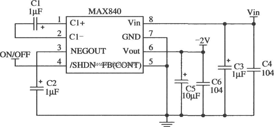 開關集成穩壓器MAX840／MAX843／MAX844的典型應用電路
