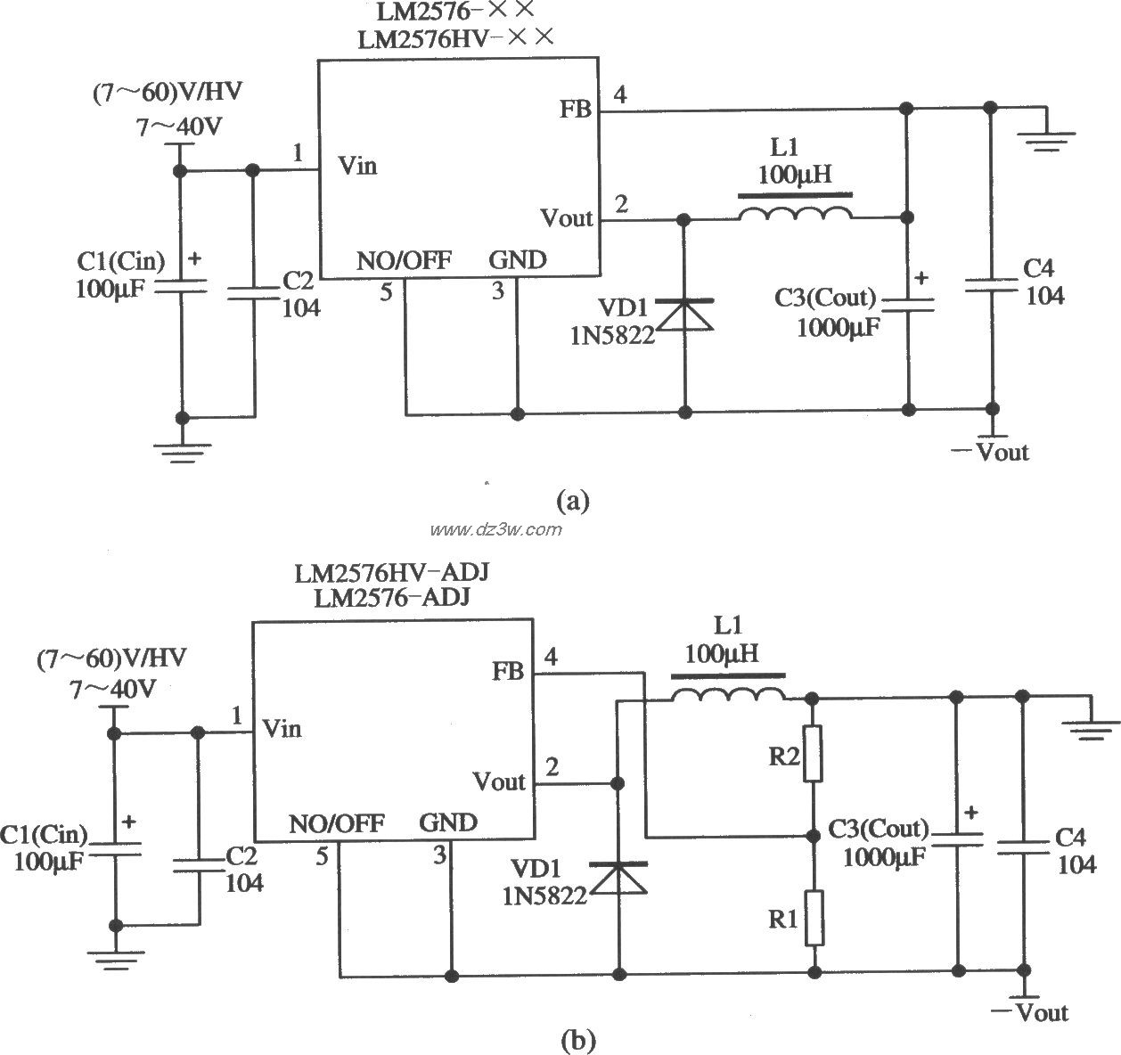 LM2576構成的輸出電壓極性反轉的穩壓器應用電路
