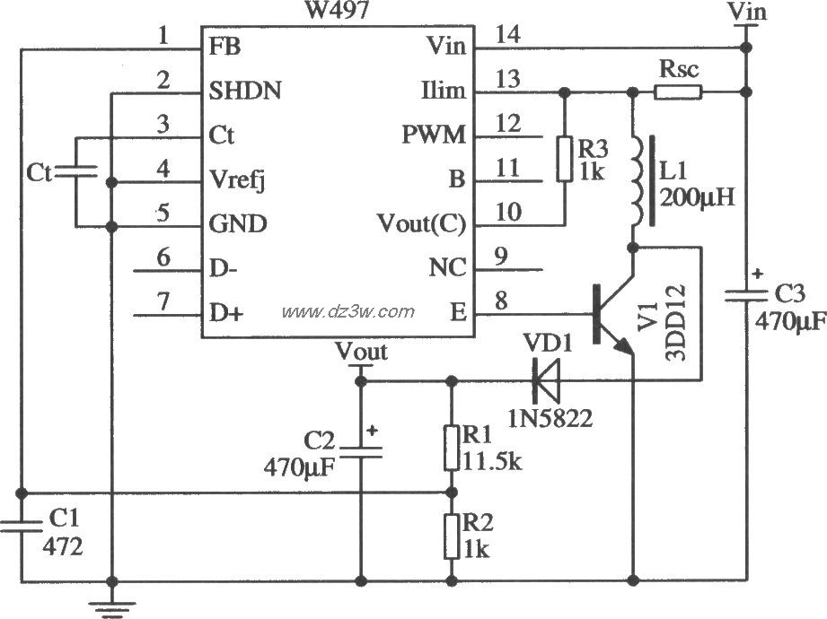 W497構成的升壓型擴流應用電路