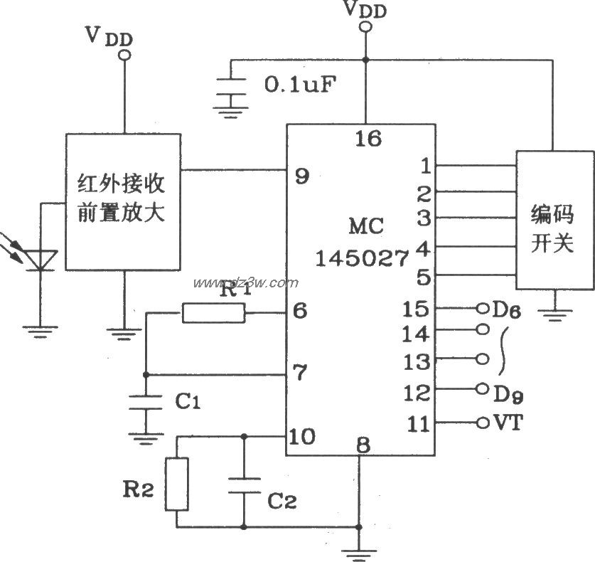 MC145027構成紅外接收電路