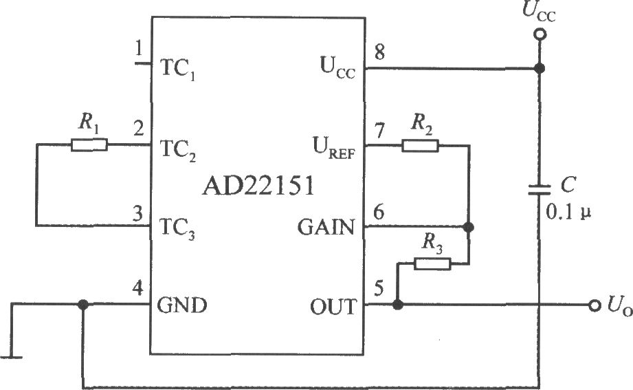 線性磁場感測器AD22151構成的雙極性模式下的溫度補償電路