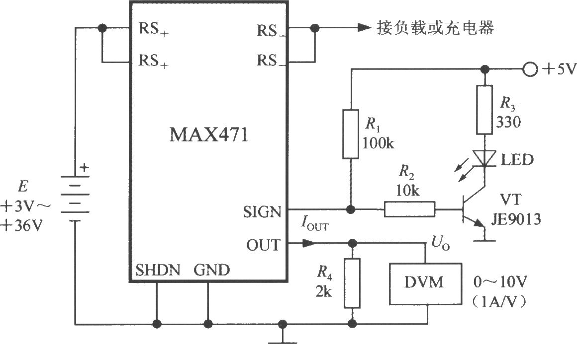 電流感測器MAX471組成的±3A電流監測儀的電路