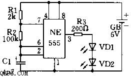 NE555組成的簡易閃爍發光電路