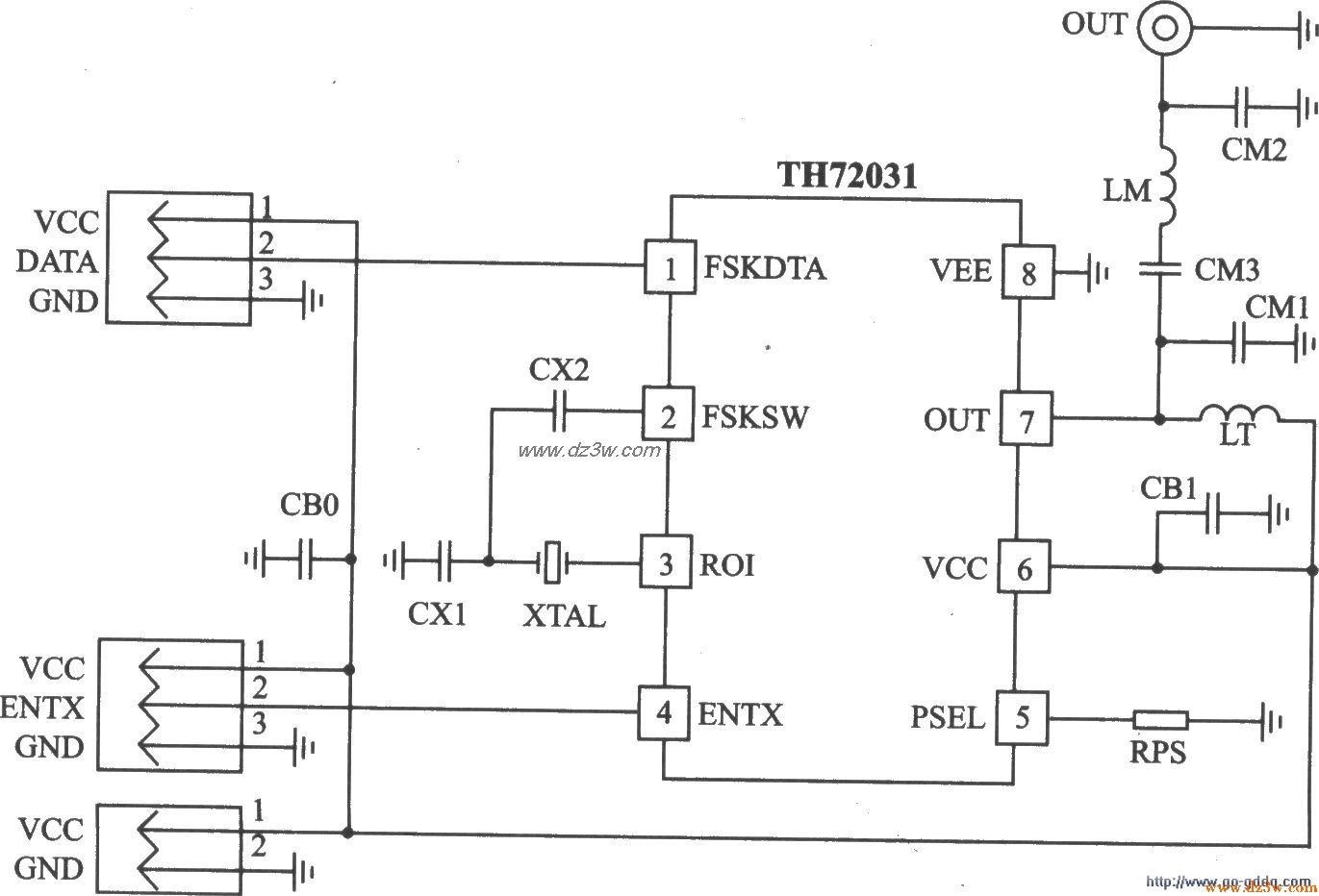 FSK 915/868 MHz發射器TH72031電路圖