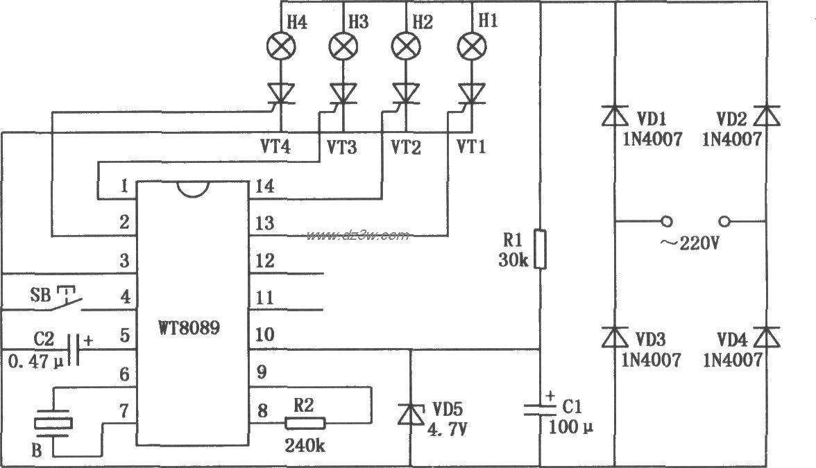 花樣彩燈控制電路(WT8089)