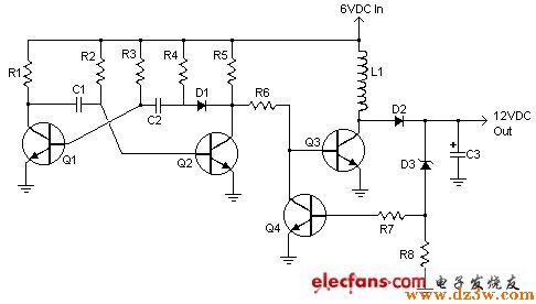 分立器件組成的簡單6V轉12V電源電路