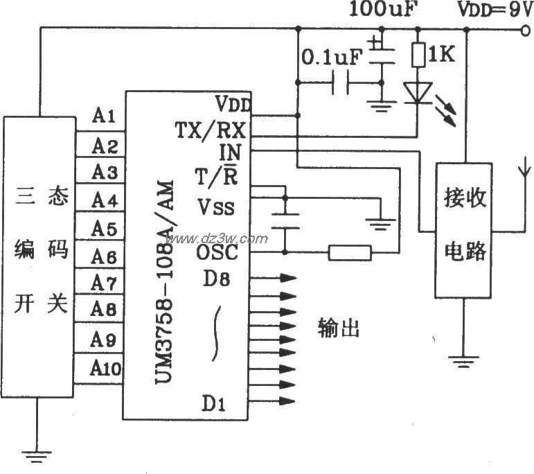 UM3758-108A/AM構成的遙控接收解碼電路