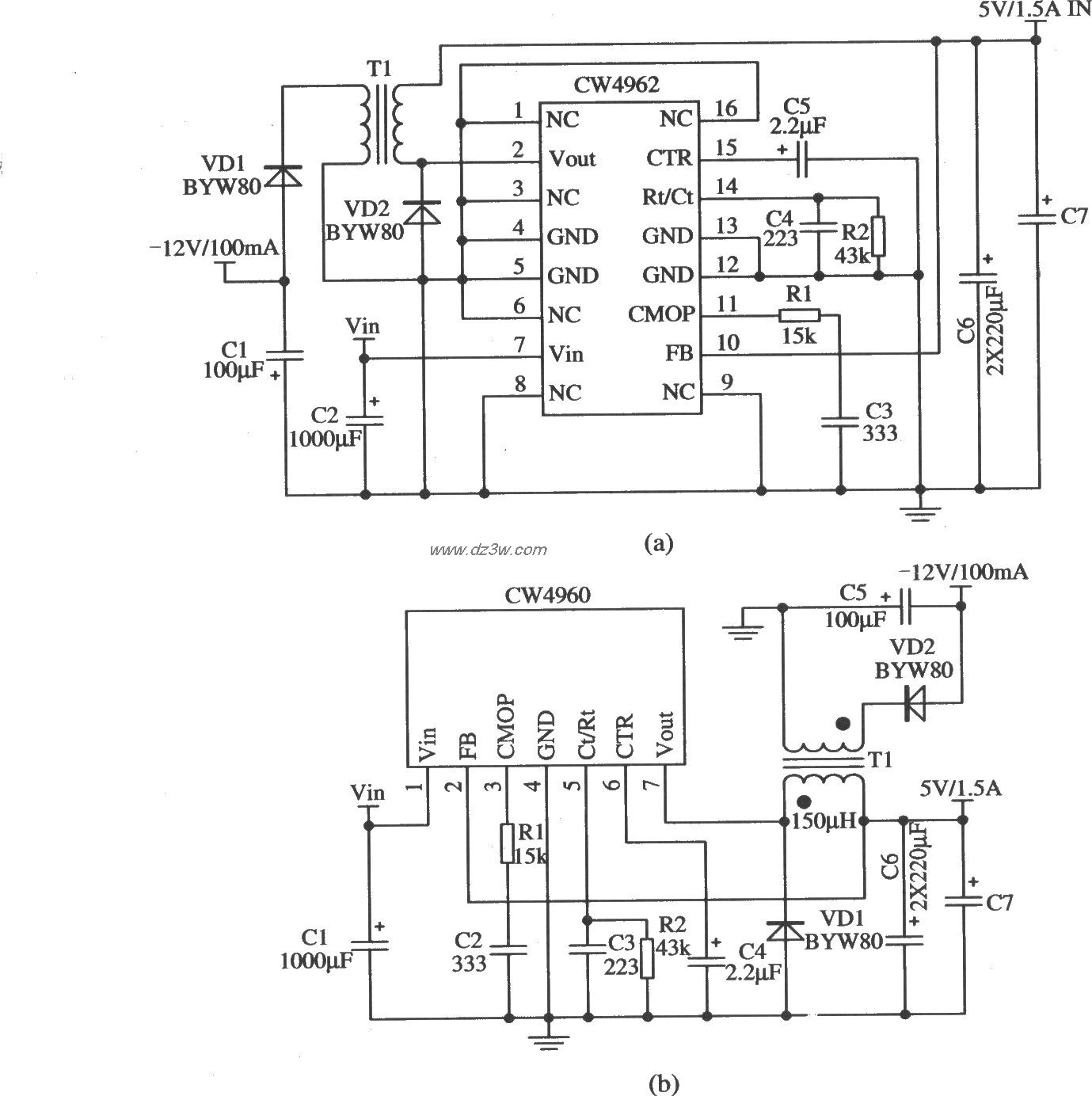 CW4962/CW4960構成雙電壓輸出的應用電路