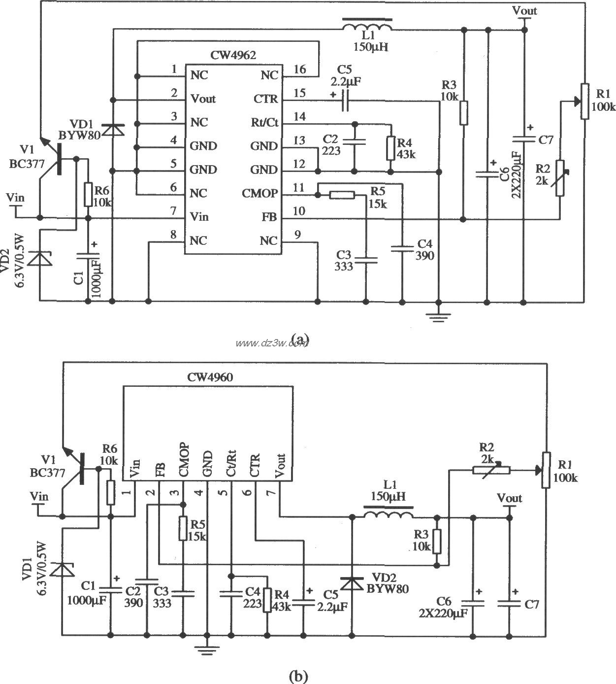 由CW4962/CW4960構成的0～30V連續可調的應用電路