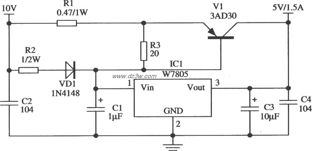 構成TTL電路供電電源的應用電路(W7805)