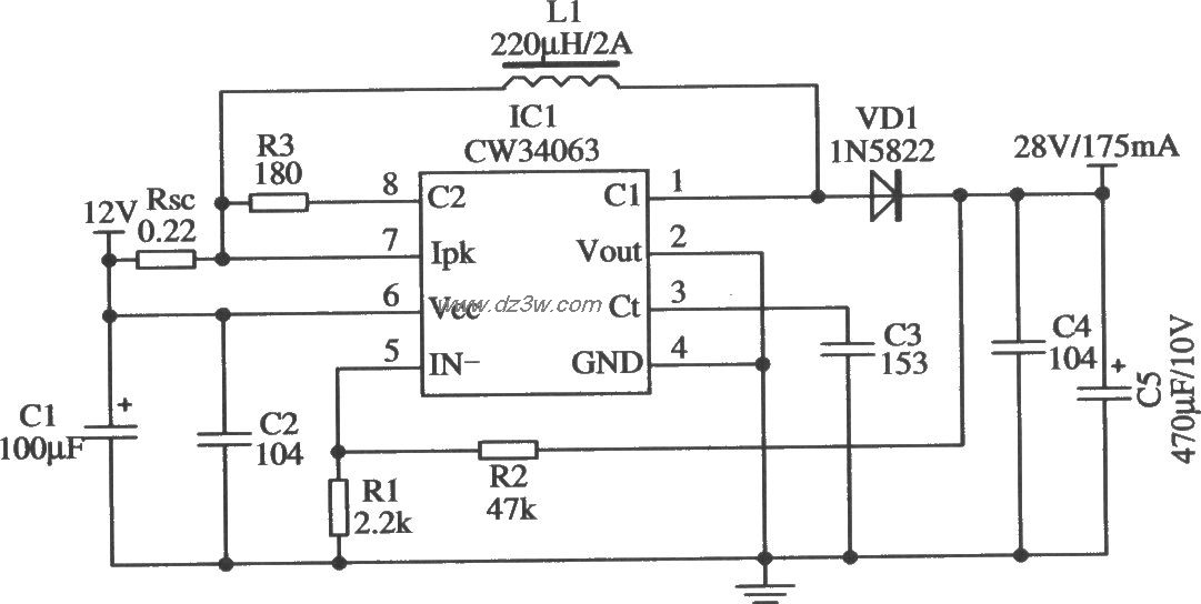 將降壓型改裝成升壓型的應用電路(CW34603)