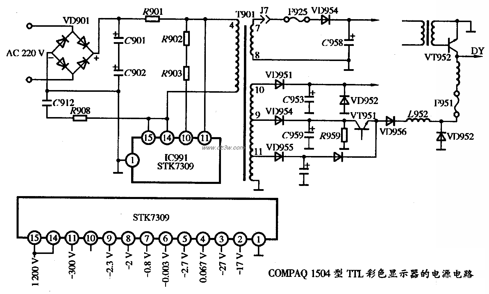 COMPAQ 1504型TTL彩色顯示器的電源電路圖