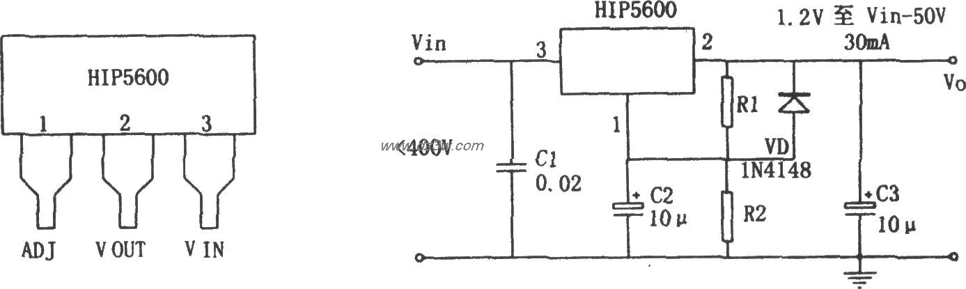 用高壓線性穩睚器HIP5600構成的小功率無變壓器穩壓電源