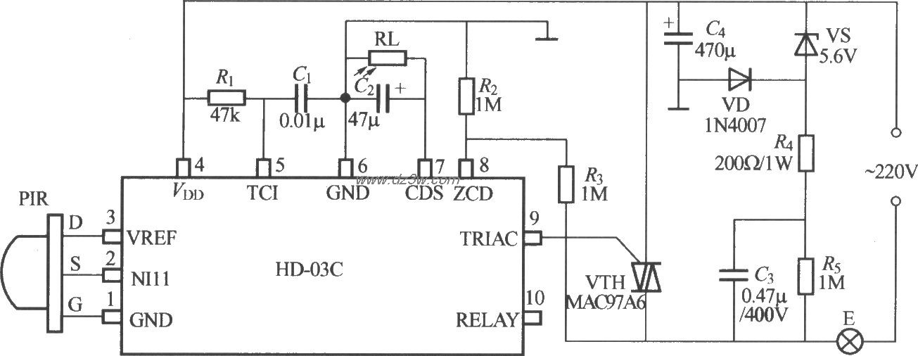 熱釋電紅外感應自動燈電路(5)
