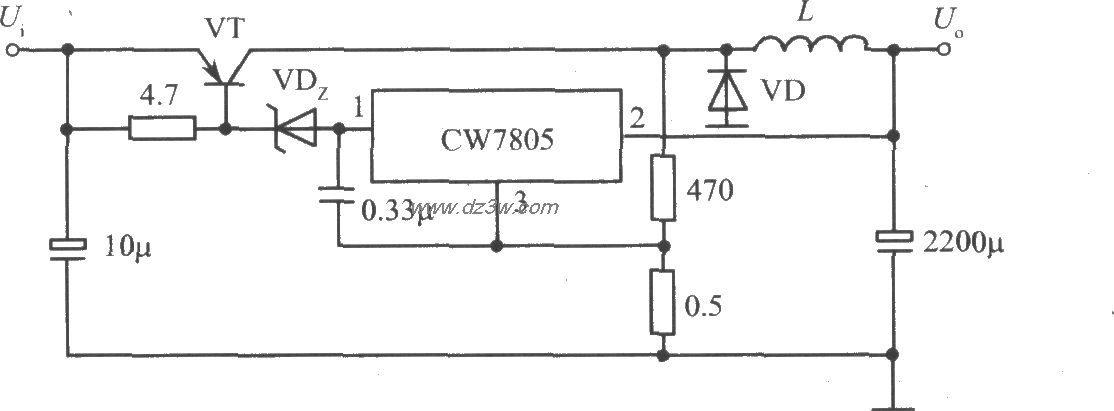 CW7805構成的開關式集成穩壓電源電路