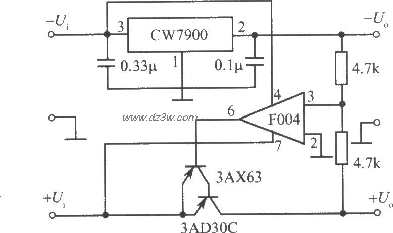 CW7900構成的跟蹤式集成穩壓電源電路