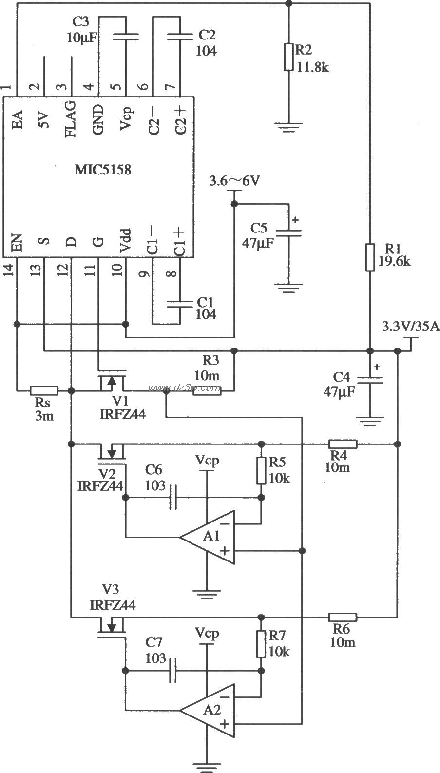 多個MOSFET管並聯構成的大電流輸出線性穩壓器電路