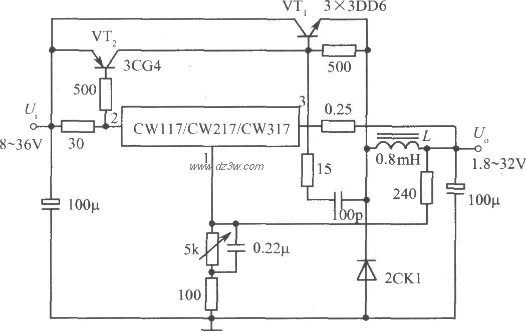 CW117／CW217／CW317構成輸出電流為4A的開關式集成穩壓電源