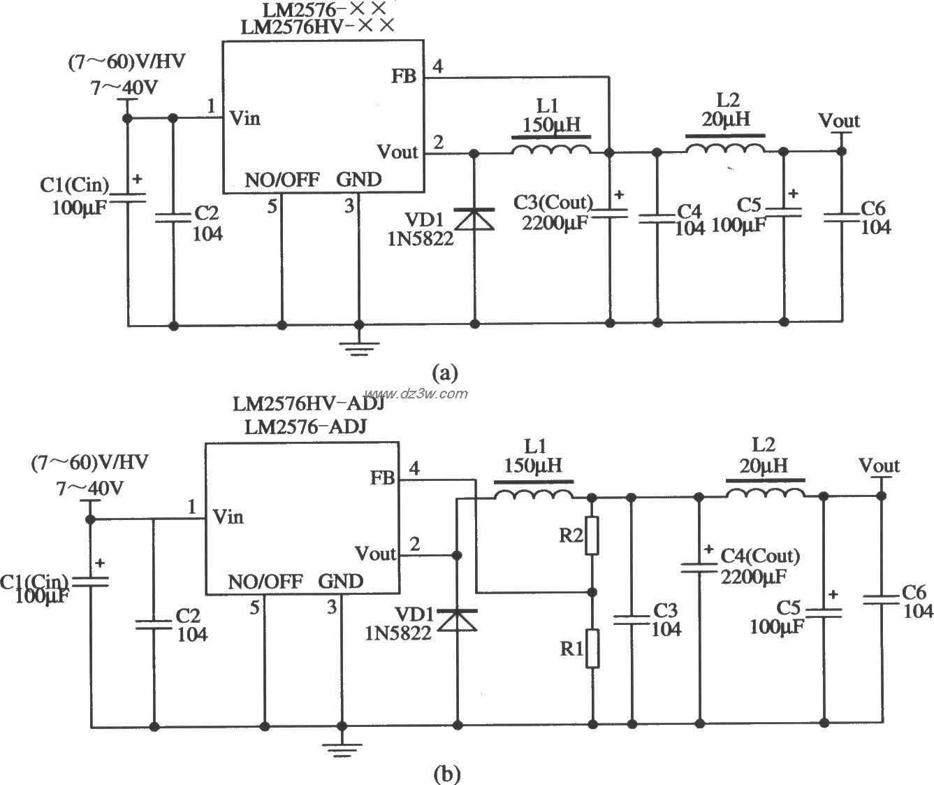 LM2576構成的低雜訊穩壓器電路