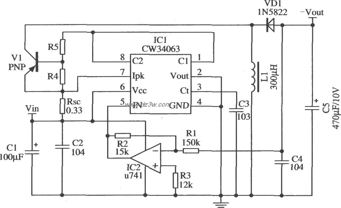 由CW34603構成的改變輸出極性且擴大輸出電流的應用電路