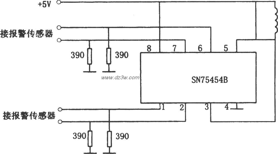 SN75454B構成的四路報警電路