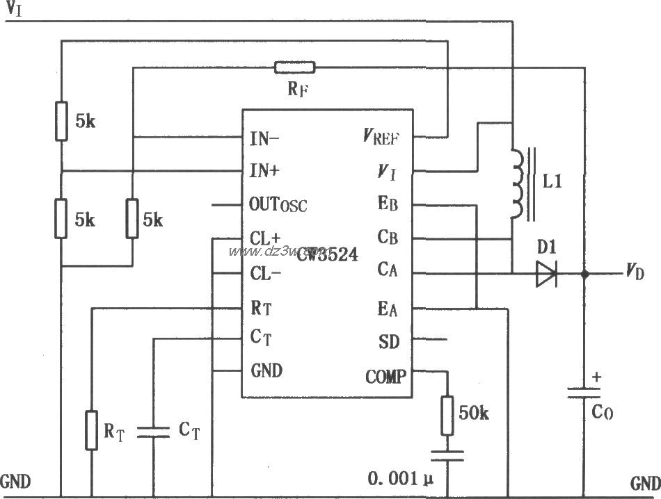 CW1524/2524/3524脈寬調製功率控制器的典型應用電路