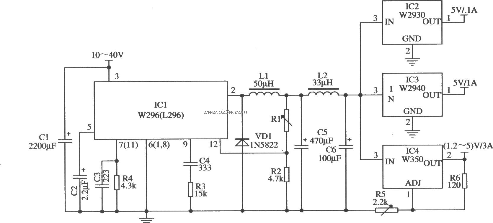 採用W296作預穩壓電源的應用電路