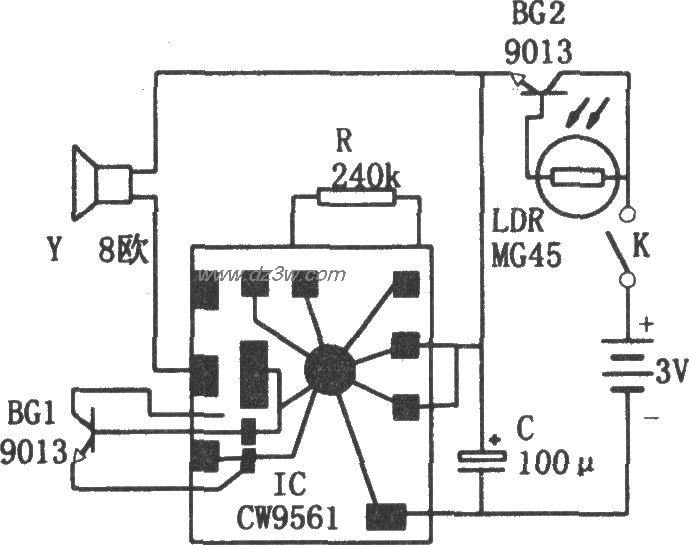 CW9561構成的感光式報警電路